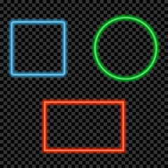 Leinwandbilder - Neon light frames set. Glowing and shining bright borders with space for text. Vector illustration.