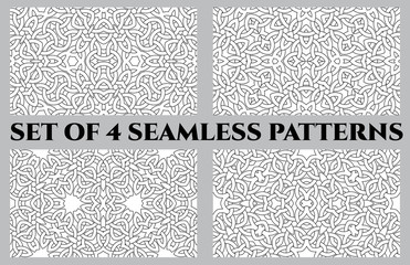 Celtic knot seamless patterns of black and white shades