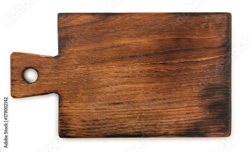 Fotografía Handmade ash-tree wood cutting board, isolated on a white background, top view