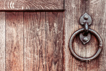 Wooden Door Gate With A Forged Handle Ring