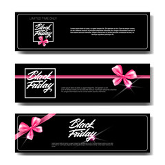 Poster - Black Friday Sale Template Horizontal Banners Set With Copy Space Shopping Discount Poster Design Vector Illustration