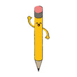 pencil happy cartoon character waving hand icon image vector illustration design 