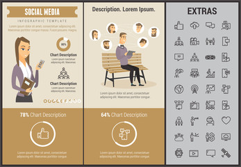 Poster - Social media infographic template, elements and icons. Infograph includes customizable graphs, charts, line icon set with social media, global network, electronic mail, internet technology etc.