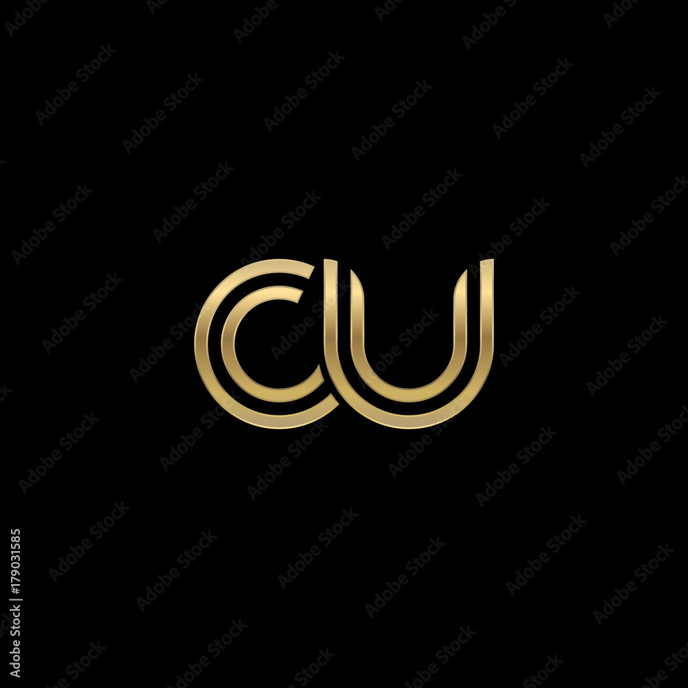 Initial lowercase letter cu, linked outline rounded logo, elegant ...