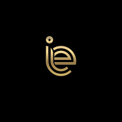 Initial lowercase letter ie, linked outline rounded logo, elegant golden color on black background