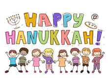 Stickman Kids With Happy Hanukkah