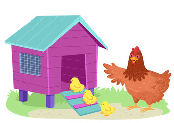 Poster - Hen Chicks Chicken Coop Illustration