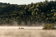 © CL-Medien - Canada Ontario Lake of two rivers Canoe Canoes foggy water sunrise fog golden hour on water in Algonquin National Park