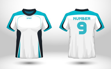 Layout football sport t-shirt design. Template front, back view. Soccer kit national team shirt mock up. Vector Illustration.