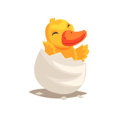 Sticker - Cute duckling baby hatching from egg