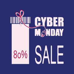 CYBER-MONDAY SALE. Gift. Banner, poster for a good deal. The background is blue. Design for printing on fabric or paper