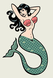 Fototapeta Konie - The image of a mermaid in the traditional style of Old school tattoo pin-up