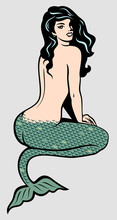 The Image Of A Mermaid In The Traditional Style Of Old School Tattoo Pin-up