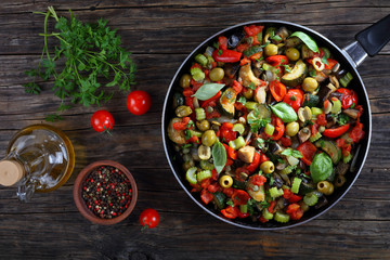 Wall Mural - tasty Caponata with vegetables on skillet