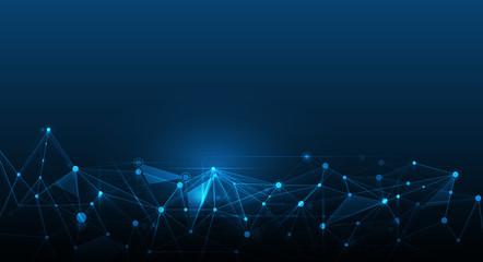 Abstract futuristic - Molecules technology with polygonal shapes on dark blue background. Illustration Vector design digital technology concept. 