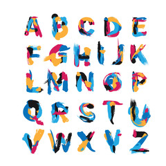 Fototapete - Vector set with hand drawn with brush spots and smears elements. Abc letters sequence from A to Z. English creative font, good for lettering and logo writing