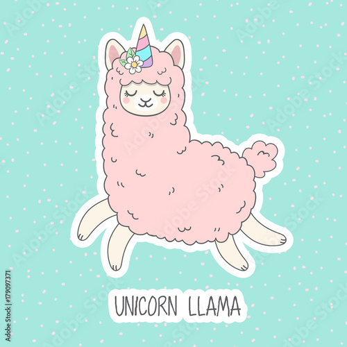 Cute Pink Fluffy Unicorn Llama Alpaca Cartoon Character Vector Illustration Funny Smiling Animal Stock Vektorgrafik Adobe Stock