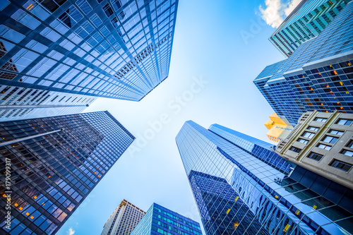 Fotografie, Obraz Up view in financial district, Manhattan, New York