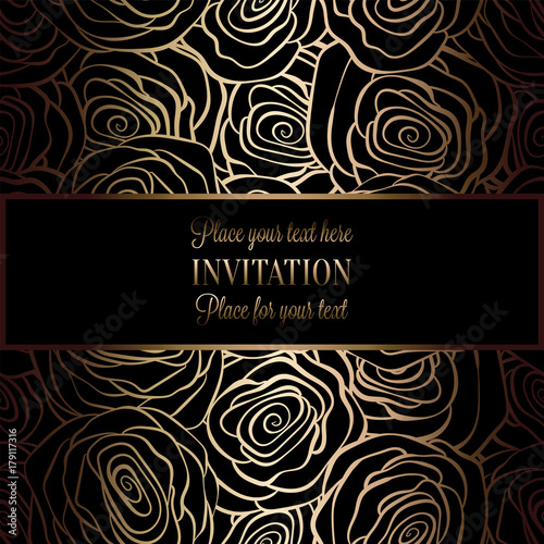 Abstract Background With Roses Luxury Black And Gold Vintage