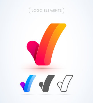 Vector letter V or Check mark logo template. Material design, flat, line-art styles. Company symbol or app icon