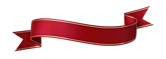 Wall Mural - red ribbon banner with gold border - arc up and down with wavy ends