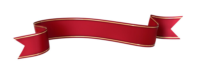 Wall Mural - red ribbon banner with gold border - arc up and down with wavy ends - front and back