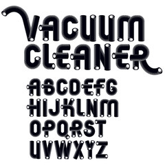 Fototapete - Vector capital modern alphabet letters set. Trendy rounded font, script from a to z can be used in art  poster creation. Made with industrial hose, 3d cylinder tube design.