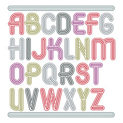 Poster - Vector capital modern alphabet letters set. Trendy font, script from a to z can be used in art  poster creation. Made with geometric parallel triple lines.