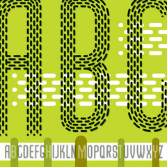 Poster - Vector condensed upper case modern alphabet letters, abc set. Rounded bold retro type font, script from a to z can be used for logo creation. Made with parallel dashed lines.