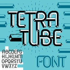 Poster - Vector trendy vintage capital English alphabet letters,  abc collection. Funky font,  typescript can be used in art creation. Made using packaginghedral packaging tube design.