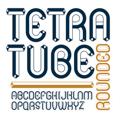 Poster - Vector upper case modern alphabet letters set. Artistic rounded font,  typescript for use in logo creation. Made using packaginghedral packaging tube design.