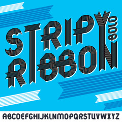 Poster - Set of ornate vector upper case English alphabet letters isolated. Trendy bold font, script from a to z can be used in poster creation. Made with stripy decoration.