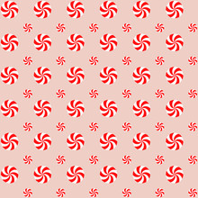 Christmas Peppermints Candy Seamless Vector Pattern. Big And Small Red White Swirls On Pale Pink Background. Rows And Columns Polka Dot Pattern. Tile Swatch Made With Global Colors.