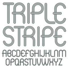 Poster - Set of disco vector upper case English alphabet letters isolated. Funky rounded font, typescript for use in logo design. Created using triple stripy, parallel lines.