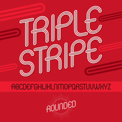 Poster - Set of disco vector upper case English alphabet letters isolated. Funky rounded font, typescript for use in logo design. Created using geometric triple stripes.
