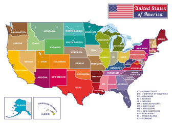 united states of america. beautiful modern graphic usa map. 50 states. alaska and hawaï.