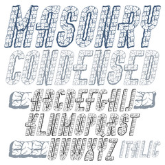 Poster - Vector upper case modern alphabet letters set. Bold condensed italic font, typescript for use in logo design. Made with 3d granite structure style.
