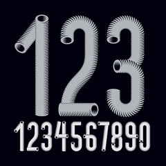 Poster - Trendy vector numerals collection. Modern funky numbers from 0 to 9 best for use in logo, poster creation. Created with hosepipe style, plumbing.
