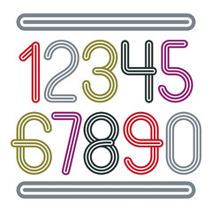 Poster - Vector  trendy numbers collection. Retro numerals from 0 to 9 best for use in poster creation. Made with triple stripy decoration.