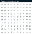 Emotion icon set with 100 vector pictograms. Simple outline smile icons isolated on a white background. Good for apps and web sites.