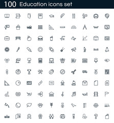 Poster - Education icon set with 100 vector pictograms. Simple outline school icons isolated on a white background. Good for apps and web sites.