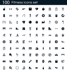 Wall Mural - fitness icon set with 100 vector pictograms. simple filled gym icons isolated on a white background.
