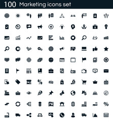 Poster - Marketing icon set with 100 vector pictograms. Simple filled business icons isolated on a white background. Good for apps and web sites.