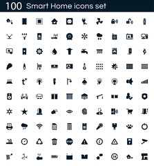 Poster - Smart home icon set with 100 vector pictograms. Simple filled icons isolated on a white background. Good for apps and web sites.