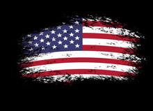 Vector Flag Of USA. Grunge Texture On American Flag On Black Background