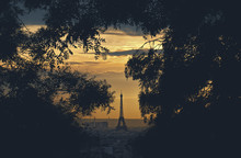 View Of Paris, France And Eiffel Tower At Sunset