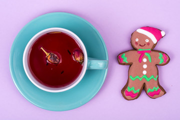 Sticker - Cup of red tea with gingerbread Christmas gingerbread