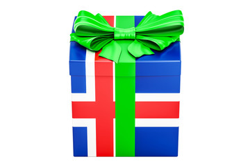 Poster - Gift box with flag of Iceland, holiday concept. 3D rendering