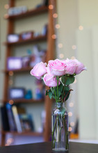 Pretty Pink Roses In A Glass Jar In A Home