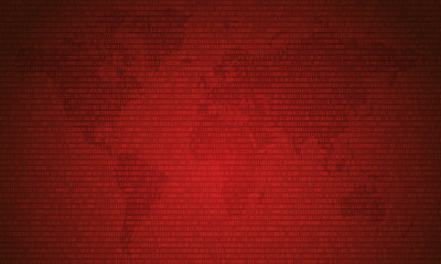Fototapete - Binary code with two binary digits, 0 and 1 on red map background. Algorithm Binary Data Code, Decryption and Encoding. Vector illustration.